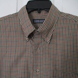 Lands' End Mens L/S Tan Brown Green Cotton Button-down Casual Shirt - 16.5/32-33